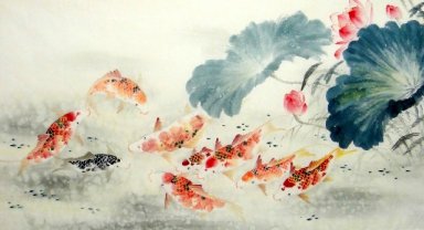 Fish-Lotus - peinture chinoise