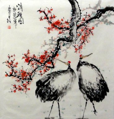 Crane - Plum - peinture chinoise