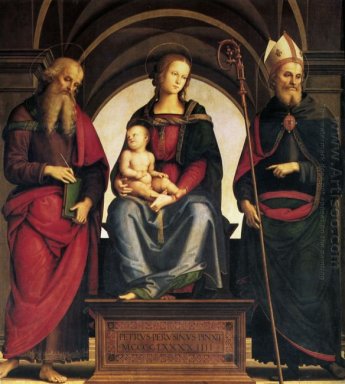 Lady In trône avec l\'enfant entre les saints et John Augustine