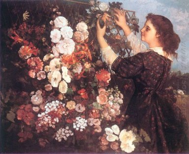 Le treillis jeune femme arranger les fleurs 1862