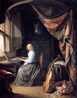 Een Dame spelen de Clavichord