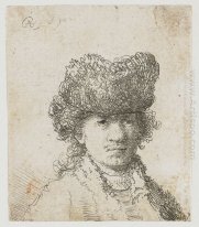 Autorretrato en un casquillo de la piel del busto 1630