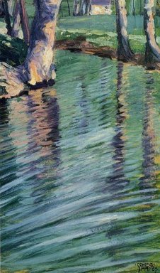 árboles reflejan en un estanque de 1907