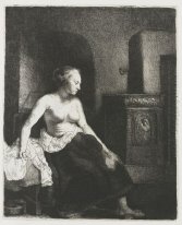 Woman Sitting Half Dressed Beside A Stove 1658