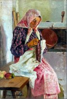 Woman Stitching The Shawl