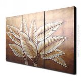 Hand-painted Abstract Oil Painting with Gold Foil - Set of 3