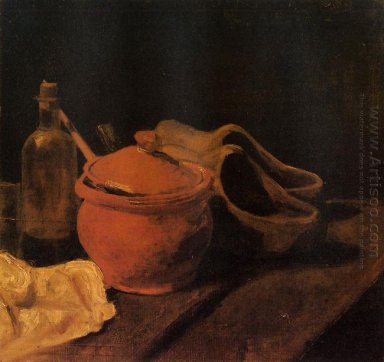 Stillleben mit Steingut Flasche Und Clogs 1885