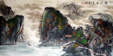 Barca nella concessione canyon-Xiagu - Pittura cinese