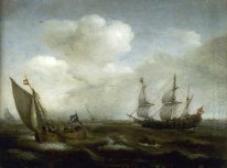 Un barco holandés y un Kaag en una brisa fresca