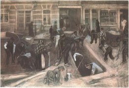 Torn Up Street With Diggers 1882