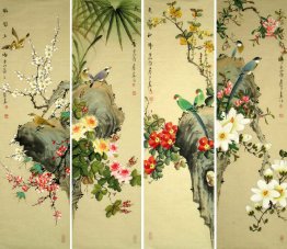 Birds&Flowers-FourInOnee - Chinese Painting