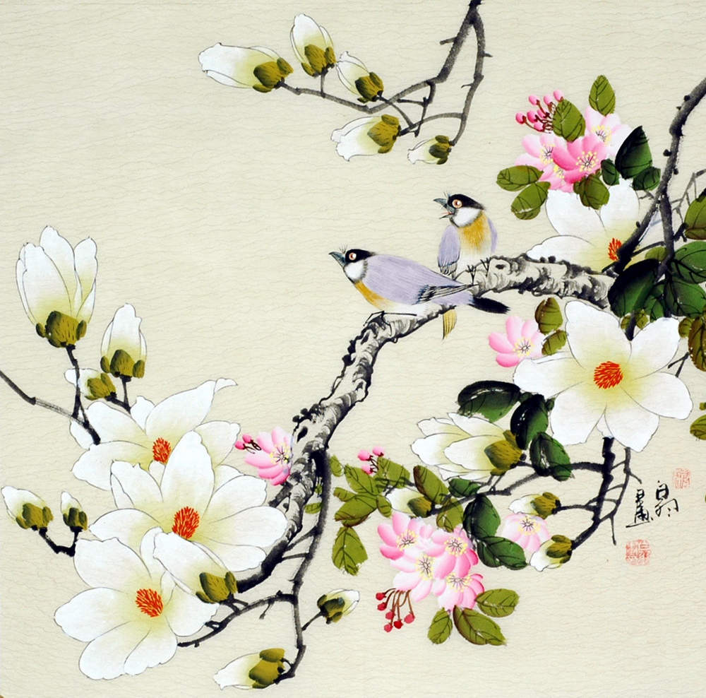 Peinture chinoise: Oiseaux et fleurs - Peinture chinoise CNAG233367 -  Artisoo.com