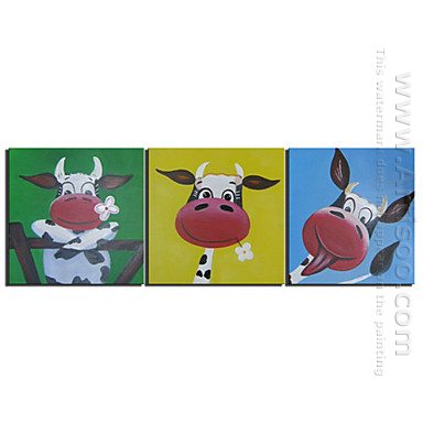 Handgeschilderde Dieren olieverfschilderij - Set van 3