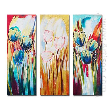 Handgeschilderde Bloemen olieverfschilderij - Set van 3