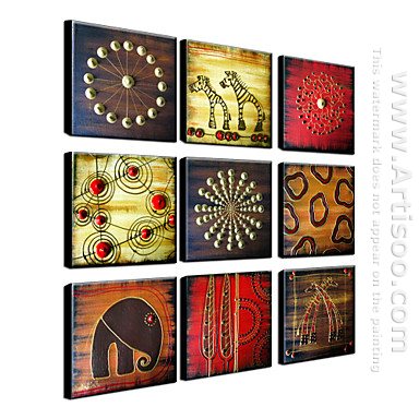 Hand-painted Oil Painting Abstract Oversized Square - Set of 9