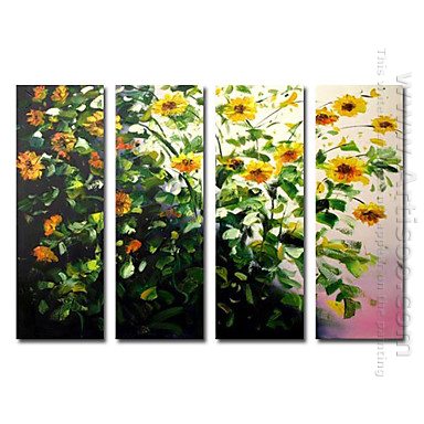 Tangan-Dicat Floral Oil Painting Oversized Lebar - Set Dari 4