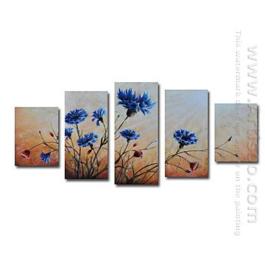 Tangan-Dicat Floral Oil Painting Oversized Lebar - Set Dari 5